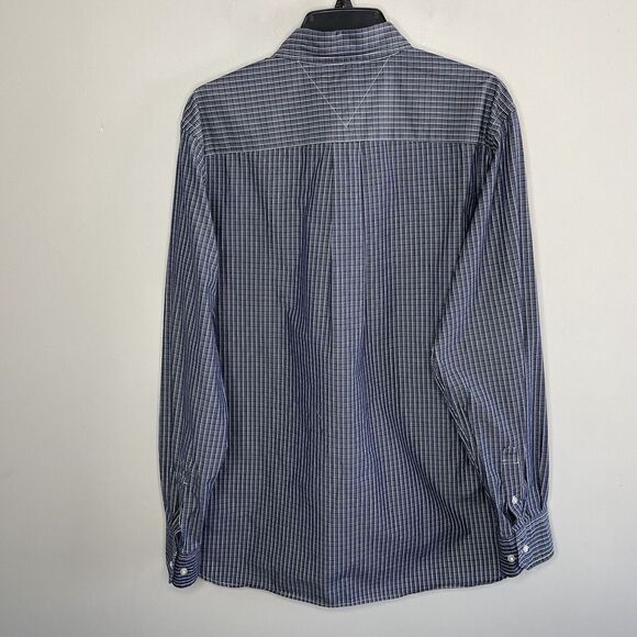 TOMMY HILFIGER Shirt Mens L 16.5 - 17 Blue Check Button-Down Dress Custom-Fit - Picture 4 of 7